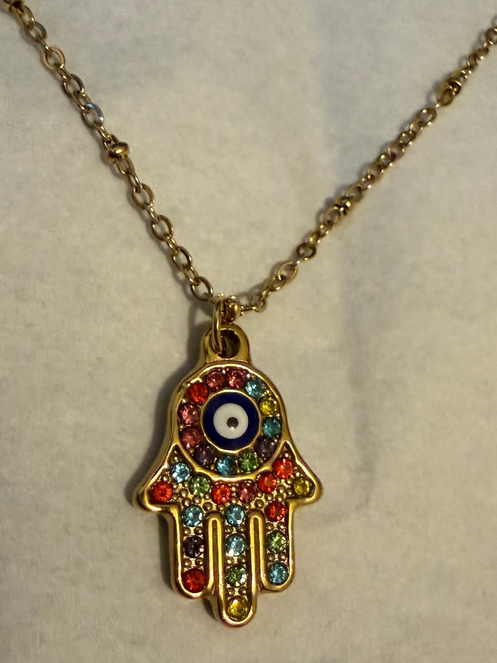NEW Elan 18k gold plated hamsa necklace in multicolor / 19 inches